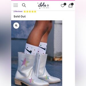 Lola + The Boys Silver Star girls Boots with rainbow star. EUC